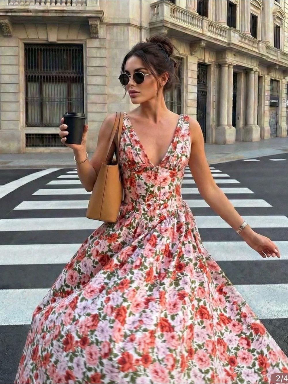 Floral Sleeveless V-Neck Maxi Dress in Pink and Red